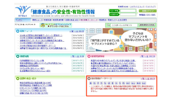 国立健康・栄養研究所の「健康食品」の安全性・有効性情報