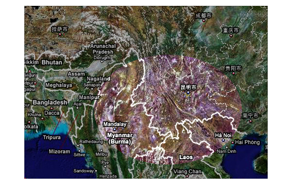 稲の原産地は中国の雲南省から、ラオス、ミャンマーと国境を接する亜熱帯気候の広い地域