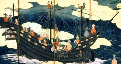 長崎港に停泊する南蛮船